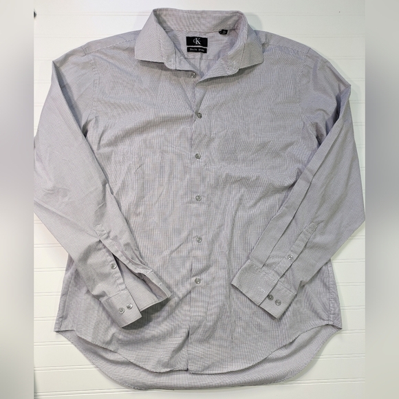 Calvin Klein Fine Plaid Slim Fit Stretch Button Down Shirt - Picture 1 of 4